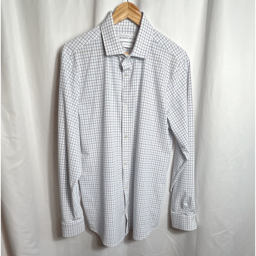 Mizzen+Main Men's Leeward No-Iron Trim Fit Blue/White Check Dress Shirt Size‎ XL